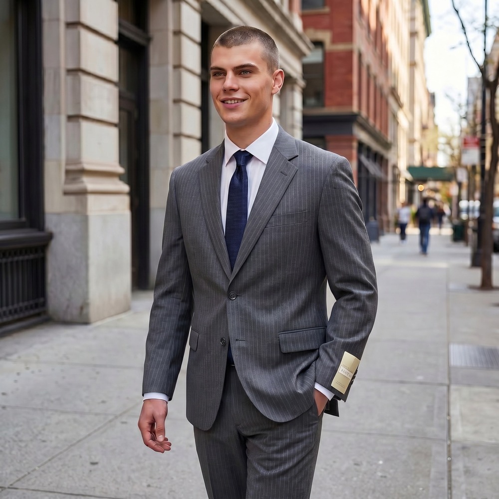 NEW Merona Mens‎ Pinstripe Suit Set 44R Blazer 36x32 Pants Charcoal Gray 2 Piece